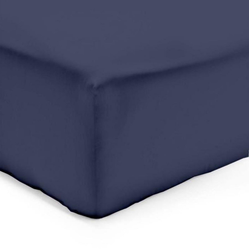 Drap housse imprimé 160x200 cm percale de coton ROMEO bleu Baltique Bonnet  30 cm