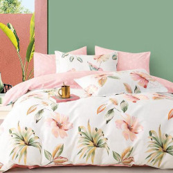 Housse de couette  240 x 220 cm + 2 Taies A-24-22 Rose véritable Percale de Coton en déstockage